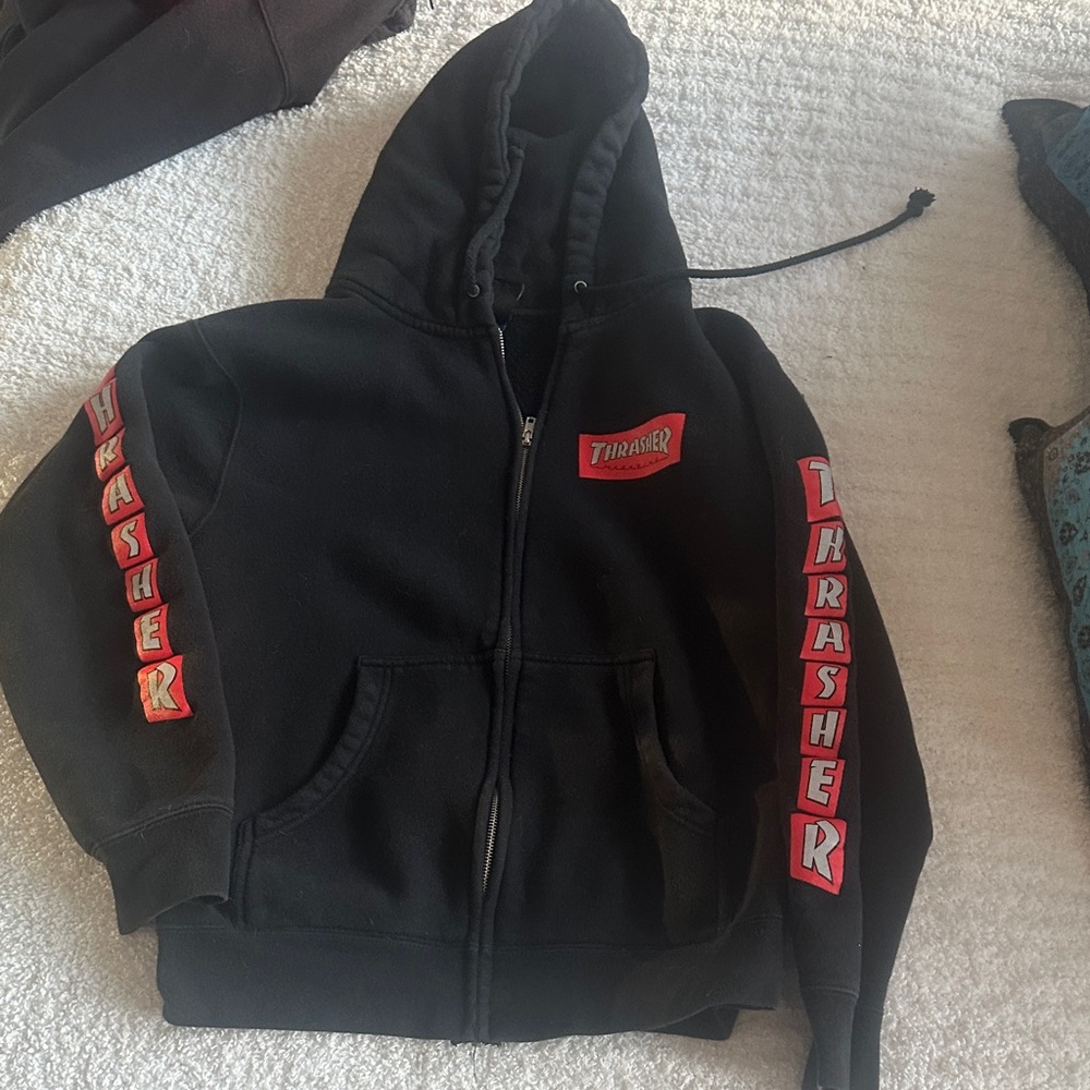Thrasher mens Black and Red Zip-Up Hoodie
